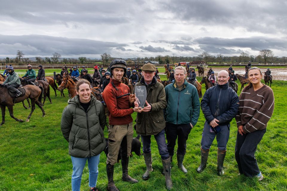 Willie and Patrick Mullins accept the Team of the Year prize on behalf of the all-conquering Closutton yard. Also included are, from left: Gráinne Whelan, John Dunne, David Casey and Niamh Walsh