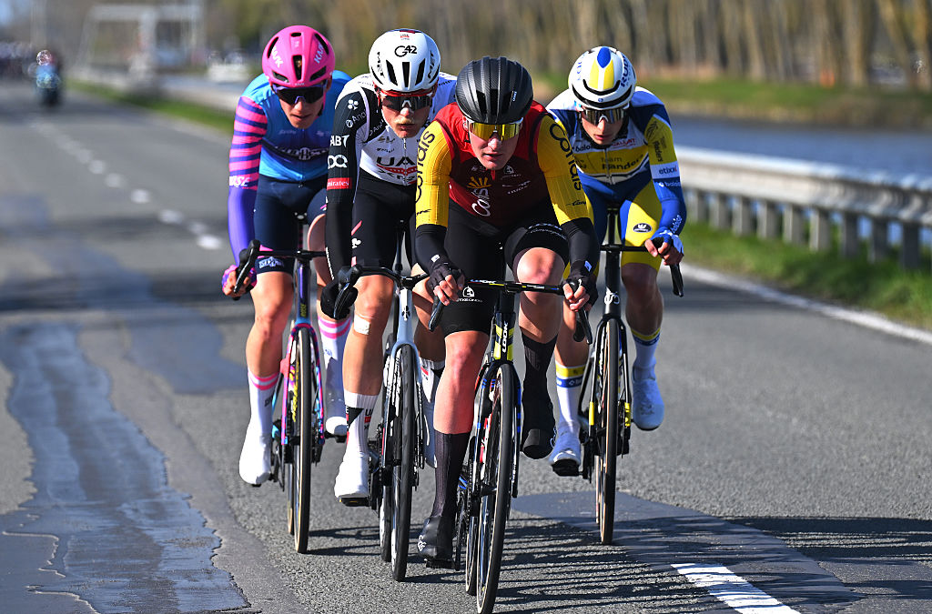 WEVELGEM, BELGIUM - MARCH 29: Camille Charret of France and Team Cofidis leads the breakaway during the 88th In Flanders Fields - From Middelkerke to Wevelgem 2026 - Men&amp;apos;s Elite a 240.8km one day race from Middelkerke to Wevelgem / #UCIWT / on March 29, 2026 in Wevelgem, Belgium. (Photo by Tim de Waele/Getty Images)