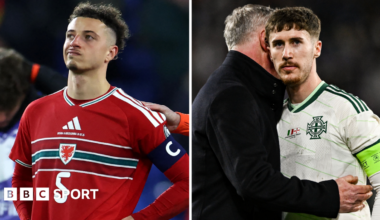 Wales captain Ethan Ampadu (left) and Northern Ireland captain Trai Hume looked dejected after their World Cup play-off semi-final defeats
