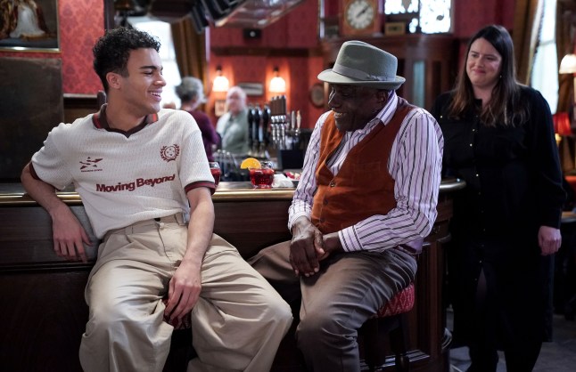 Patrick and Josh sat at the bar as Zoe looks on