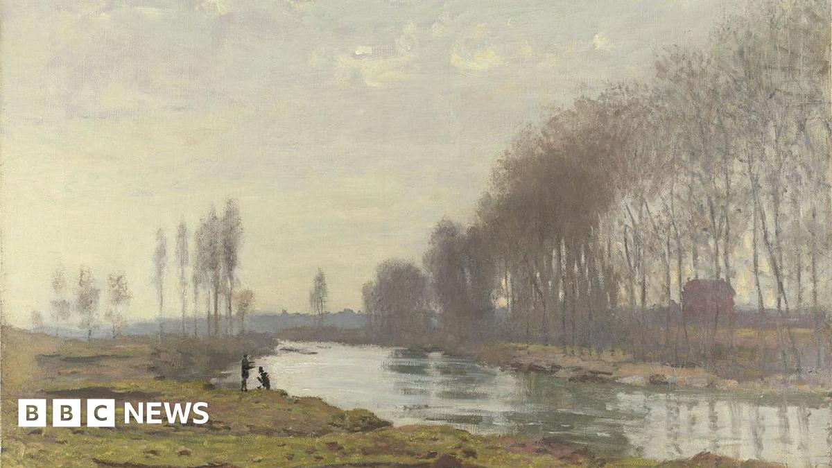 The Petit Bras of the Seine at Argenteuil depicts a tranquil scene on a winter day on the outskirts of a small, suburban town, portraying two figures by the side of the River Seine.
