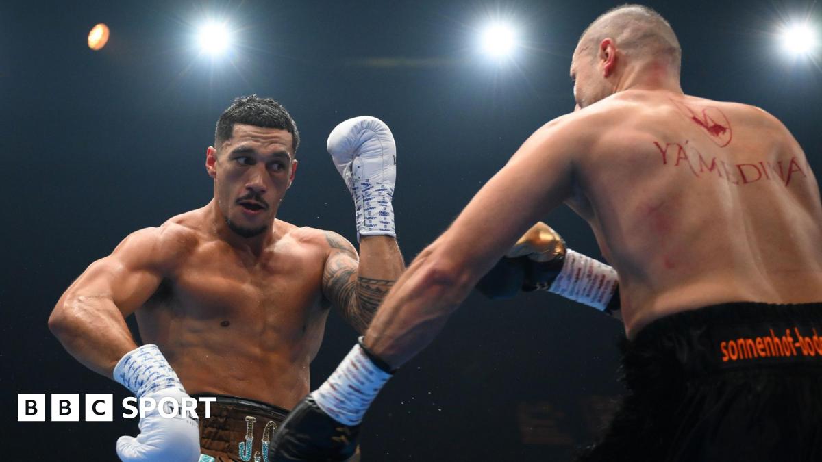 Jai Opetaia (left) in action during his fight against Huseyin Cinkara in December