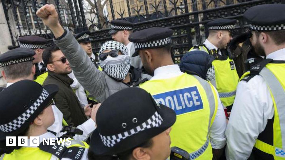Police at an Al Quds Day march in London in 2023