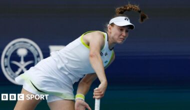 Elena Rybakina serves against Jessica Pegula