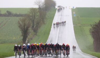 A group of riders cycle in a breakaway during the 4th stage of the Paris-Nice cycling race, 195 km between Bourges and Uchon, on March 11, 2026. (Photo by Anne-Christine POUJOULAT / AFP)