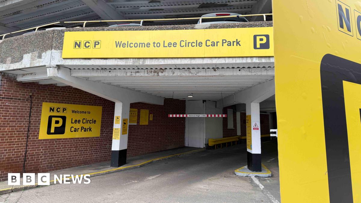 Picture shows an empty entrance to Lee Circle Car Park with NCP signage
