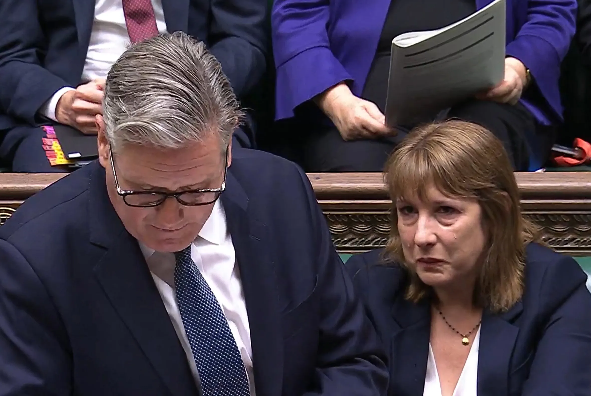 Rachel Reeves, Britain's Chancellor of the Exchequer, appears tearful during Prime Minister's Questions.
