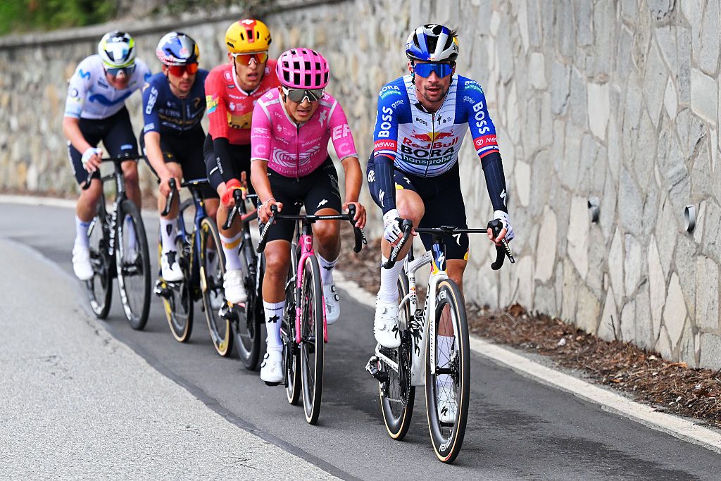 TURIN, ITALY - MARCH 18: (L-R) Jefferson Alexander Cepeda of Ecuador and Team EF Education - EasyPost and Primoz Roglic of Slovenia and Team Red Bull - BORA - hansgrohe attack during the 106th Milano-Torino 2026 a 174km one day race from Rho to Turin - Superga 670m / #UCIWT / on March 18, 2026 in Turin, Italy. (Photo by Tim de Waele/Getty Images)