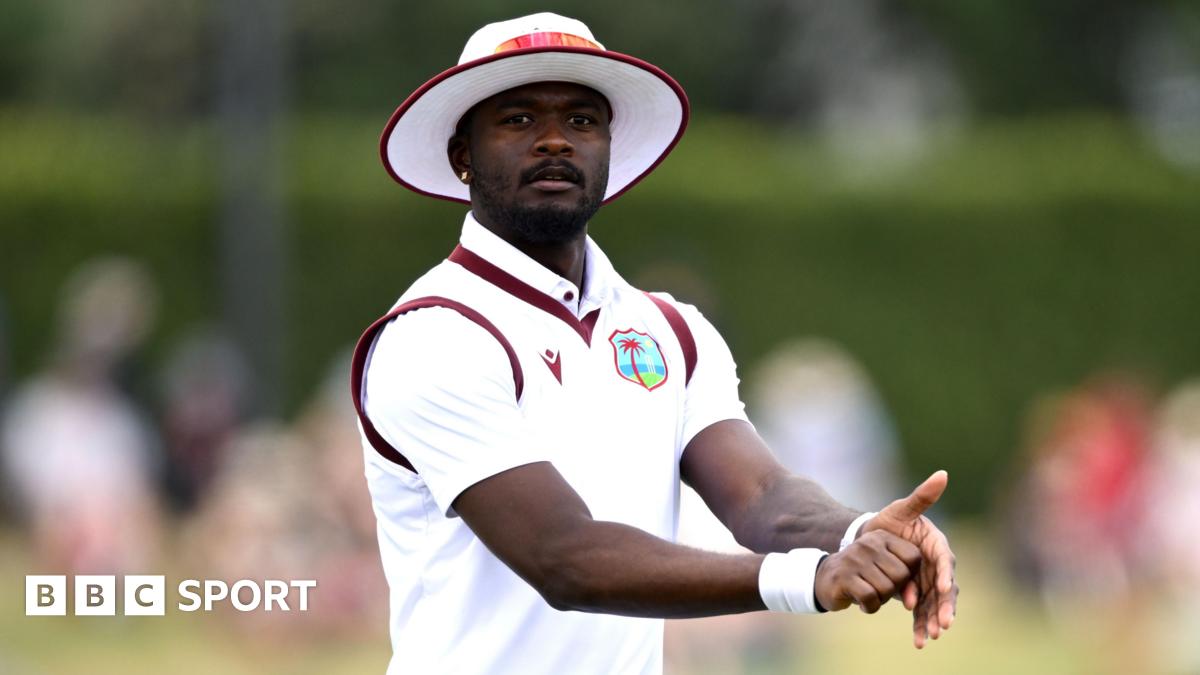 Jayden Seales of the West Indies looks on during day one of the Third Test match in the series between New Zealand and West Indies