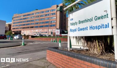A sign on front of the Royal Gwent Hospital in Newport