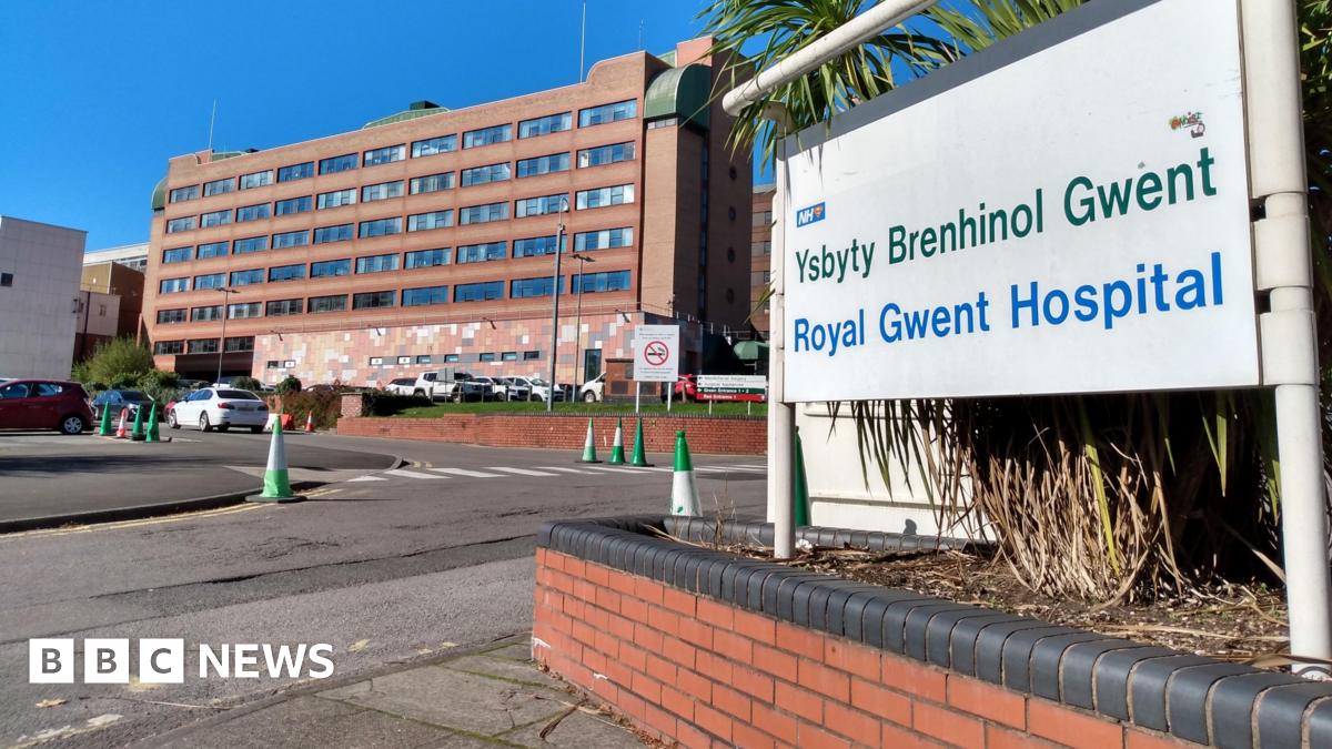 A sign on front of the Royal Gwent Hospital in Newport