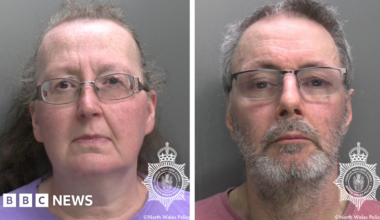 A comp graphic of police photos of Alan and Bernita Davies.