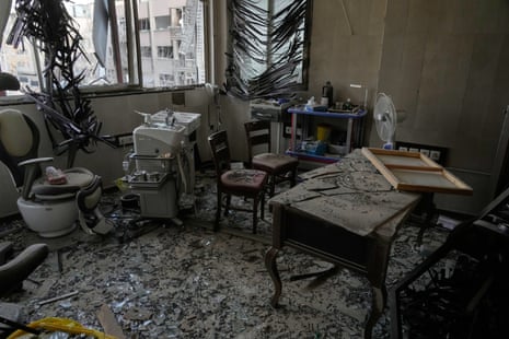 Debris is seen in a room of Tehran’s Gandhi hospital, which was damaged when a strike hit a state TV communications tower and nearby buildings across the street, during the ongoing joint US-Israeli war on Iran.