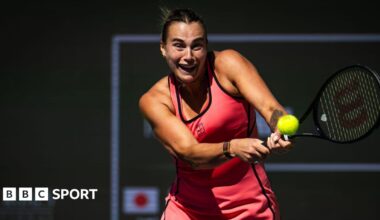 Aryna Sabalenka with a back hand against Naomi Osaka