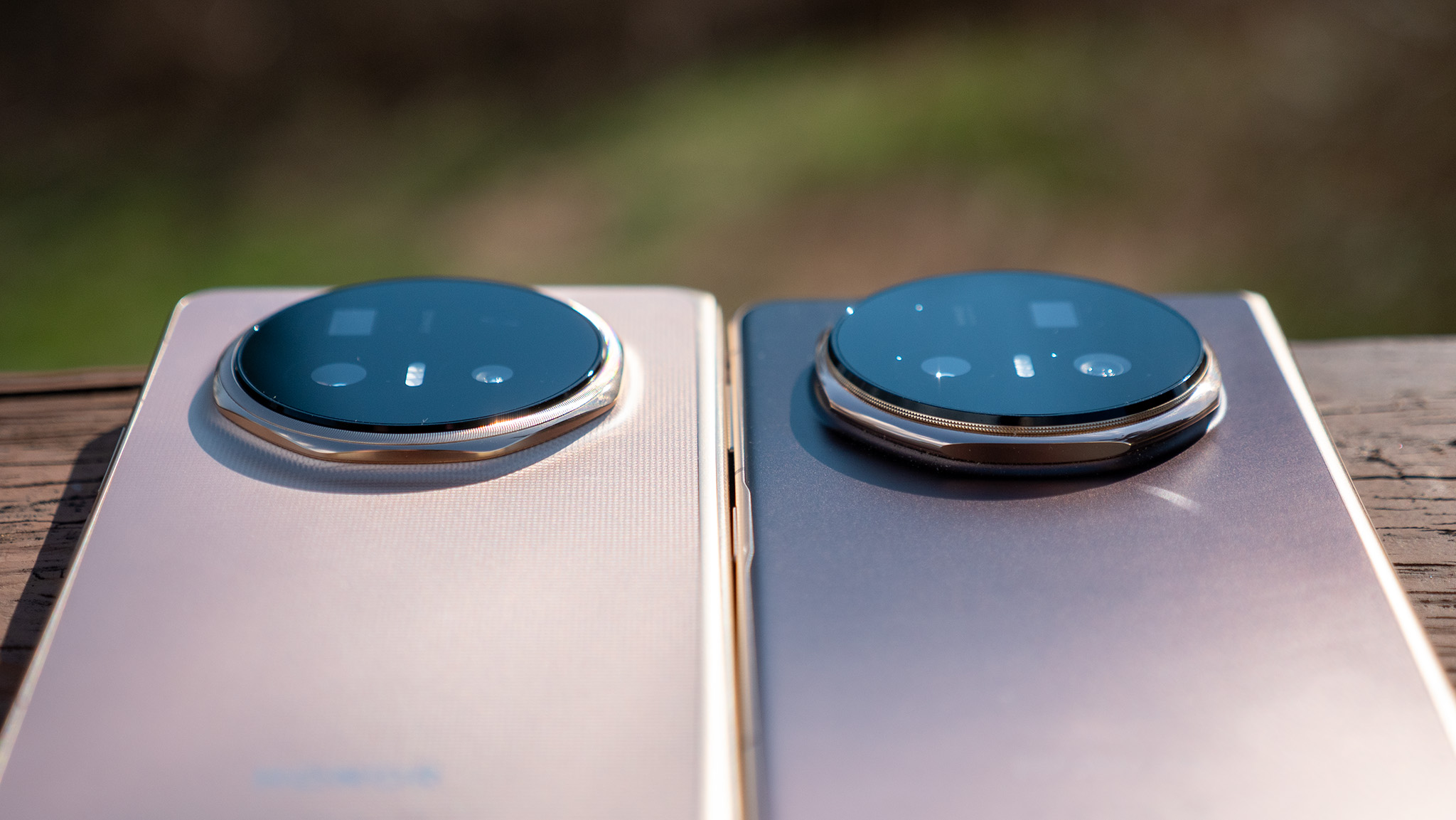 Comparing the backs and camera islands of the Honor Magic V6 (left) and Magic V5 (right)