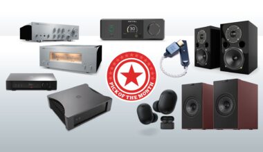 What Hi-Fi? pick of the month products on greyscale background