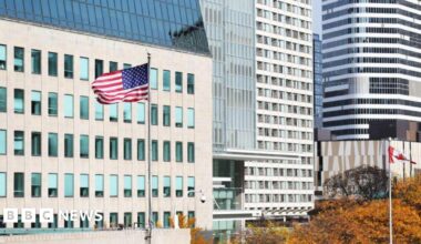 A US flag outside the consulate building in Toronto