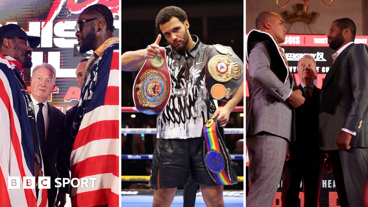 Split image of Derek Chisora facing off with Deontay Wilder, Moses Itauma celebrating in the ring and Fabio Wardley facing off with Daniel Dubois
