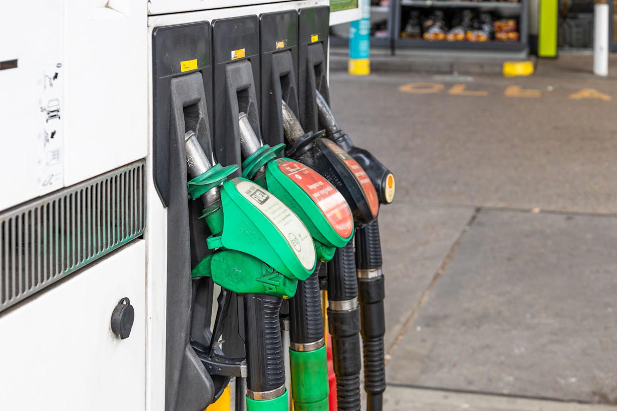 Shot of petrol pumps at a petrol station.