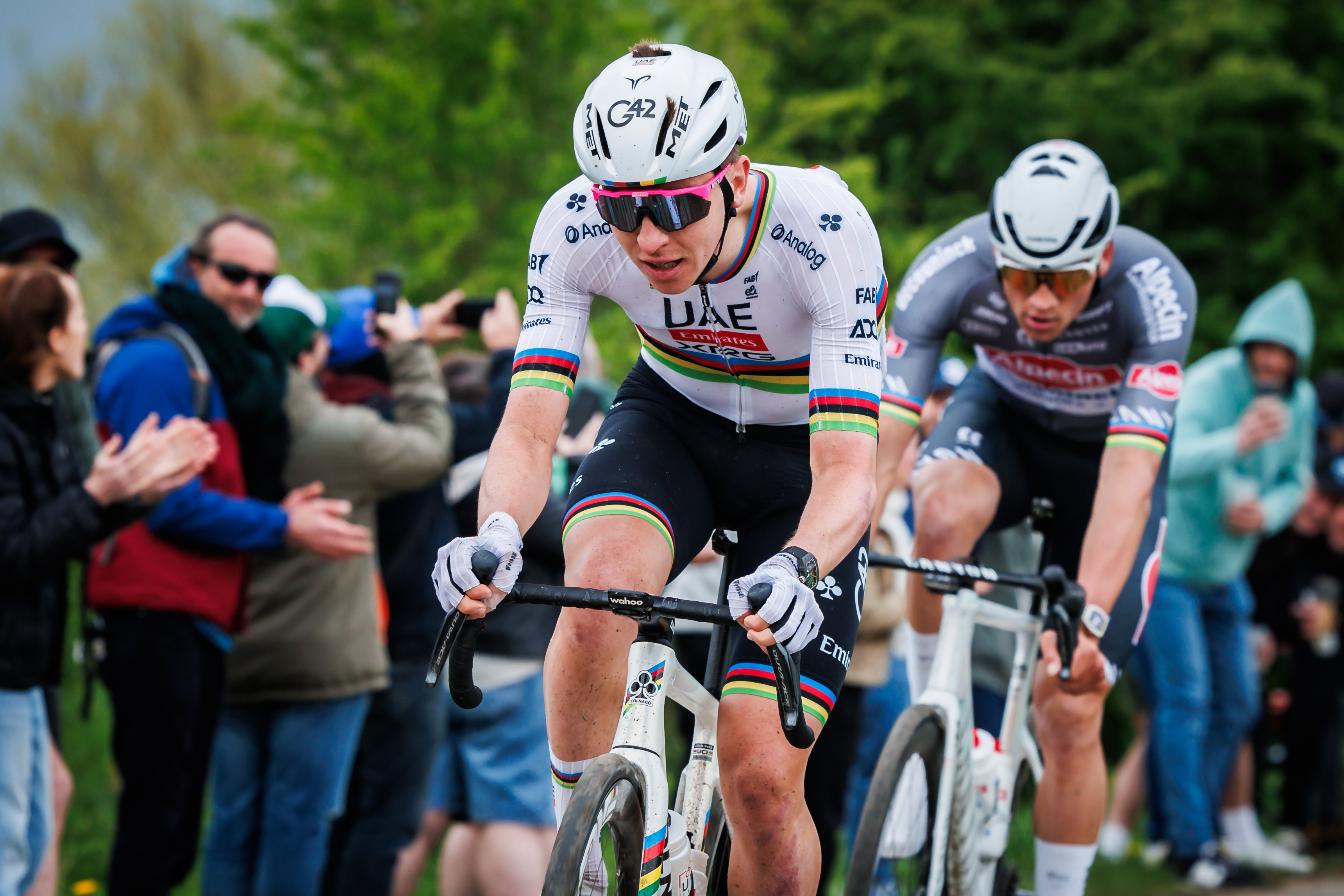 Tadej Pogačar racing against Mathieu van der Poel