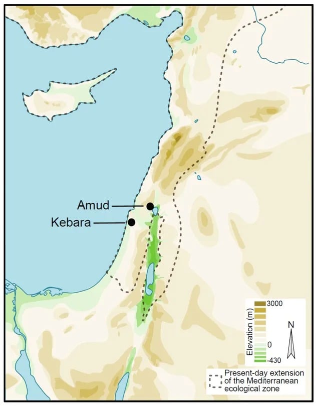 A Map Of The Levant Showing The Locations Of Amud And Kebara Caves.