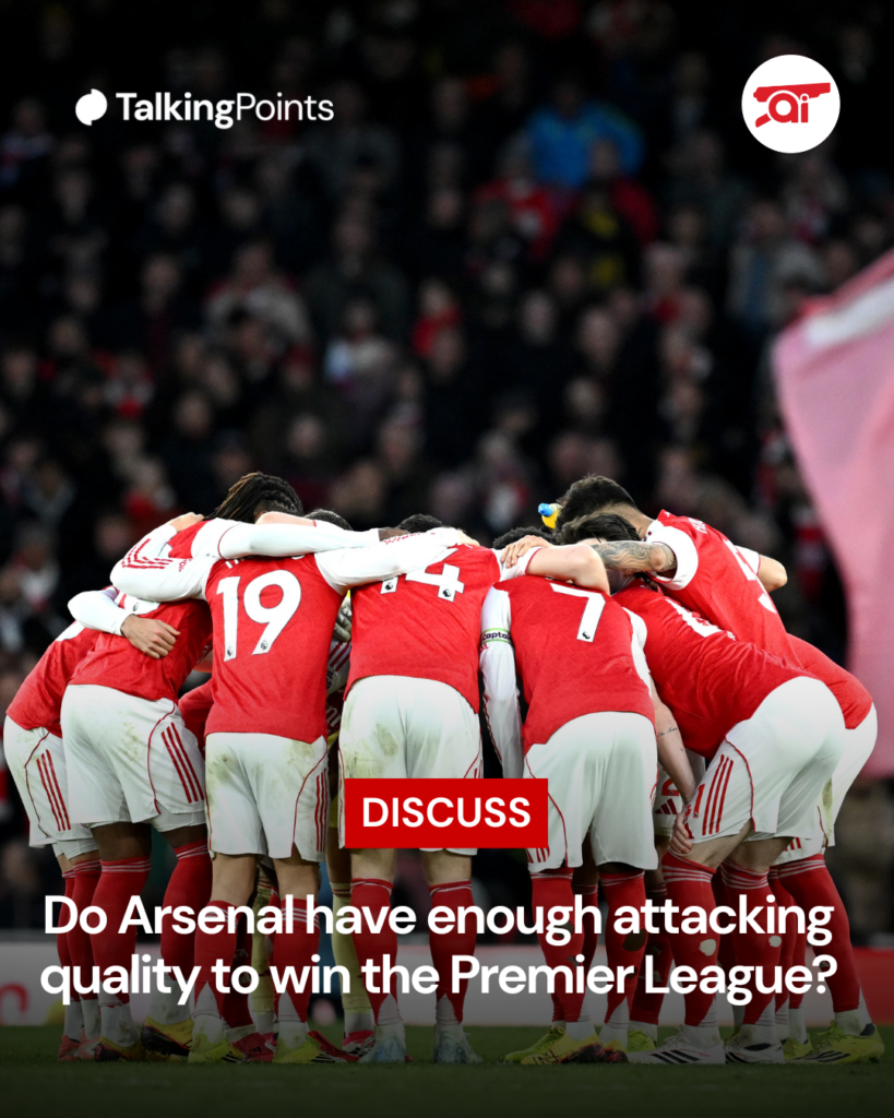 A graphic asking Arsenal fans if the current attack is good enough to win the Premier League.