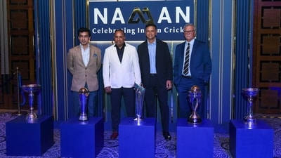 From left: BCCI president Mithun Manhas, secretary Devajit Saikia, Rahul Dravid and ex-prez Roger Binny (Amit)