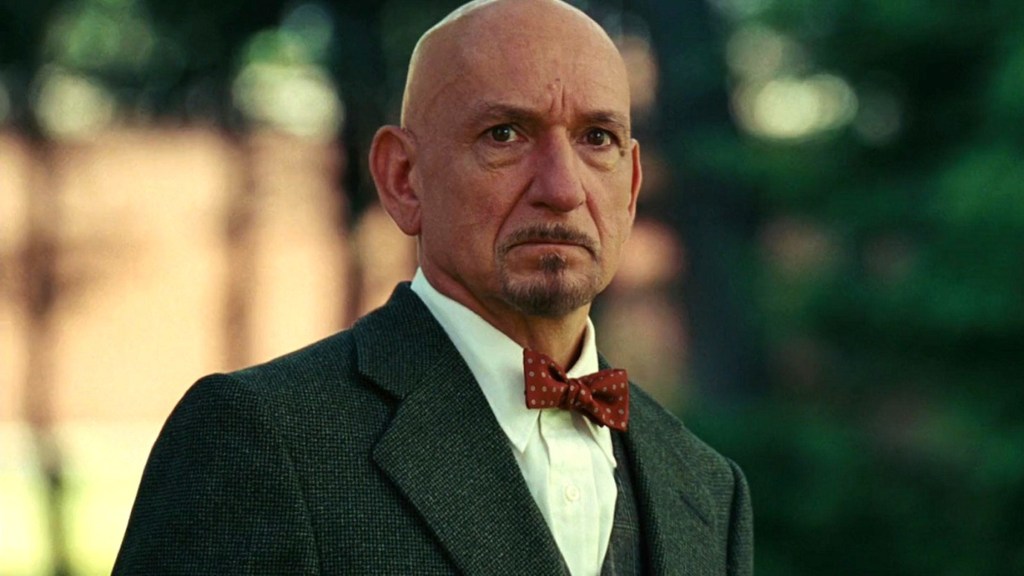 Ben Kingsley frowning at the end of Shutter Island