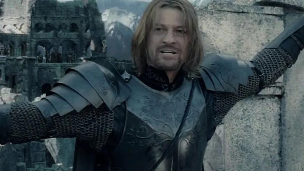 Sean Bean as Boromir giving a speech in The Lord of the Rings: The Two Towers