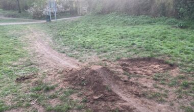 Children create small bike ramp in Twyford park