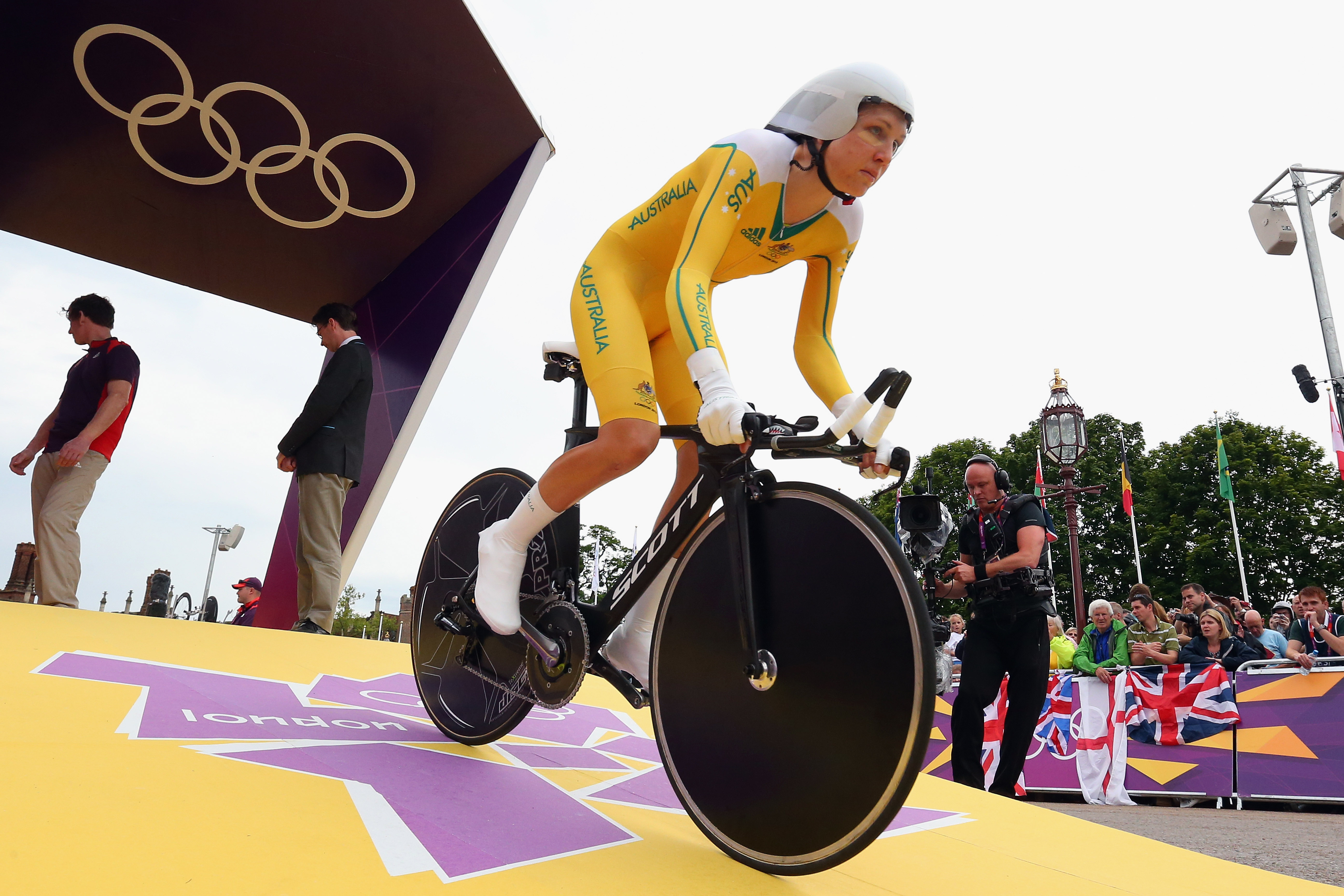 Shara Gillow of Australia in action during the Women's Individual Time Trial Road Cycling on day 5 of the London 2012 Olympic Games on August 1, 2012 in London