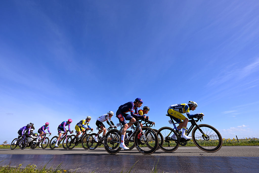 WEVELGEM, BELGIUM - MARCH 29: (L-R) Frits Biesterbos of Netherlands and Team Picnic PostNL, Camille Charret of France and Team Cofidis and Victor Vercouillie of Belgium and Team Flanders - Baloise lead the breakaway during the 88th In Flanders Fields - From Middelkerke to Wevelgem 2026 - Men&amp;apos;s Elite a 240.8km one day race from Middelkerke to Wevelgem / #UCIWT / on March 29, 2026 in Wevelgem, Belgium. (Photo by Tim de Waele/Getty Images)