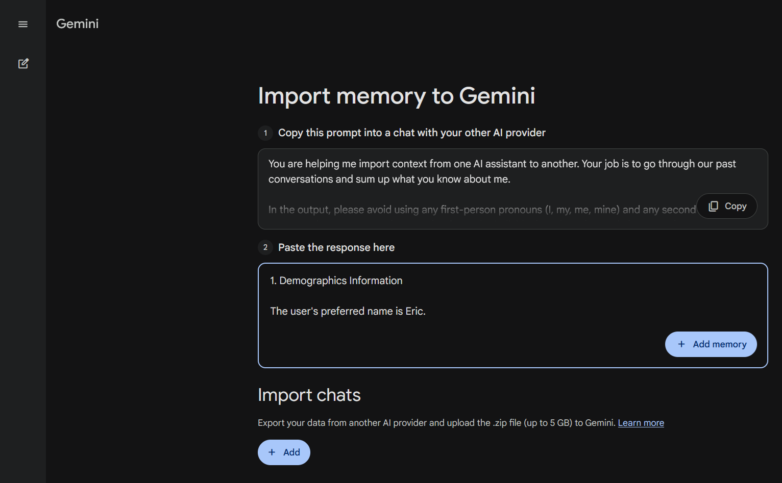 Gemini Memory Import