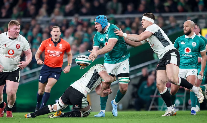 Ireland's Tadhg Beirne is tackled by Tomas Francis. Photograph: Nick Elliott/Inpho