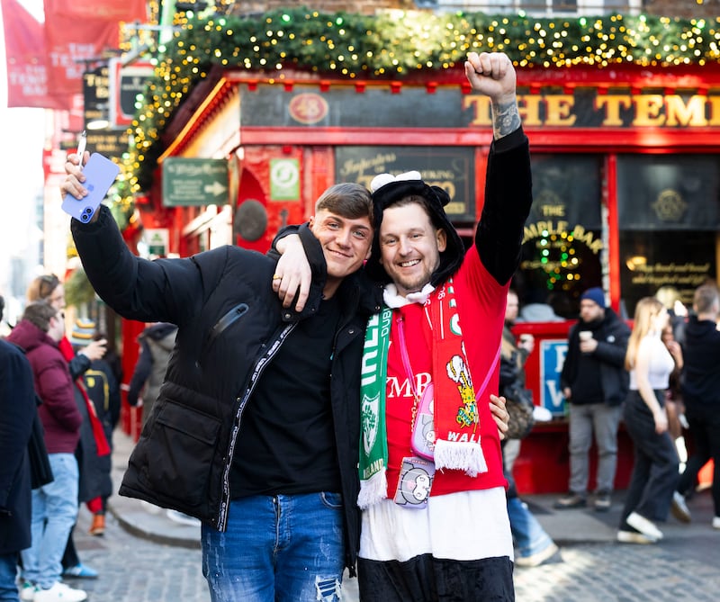 Welsh fans Reggie and George from Kent in Temple Bar. Photograph: Sam Boal/Collins Photos 