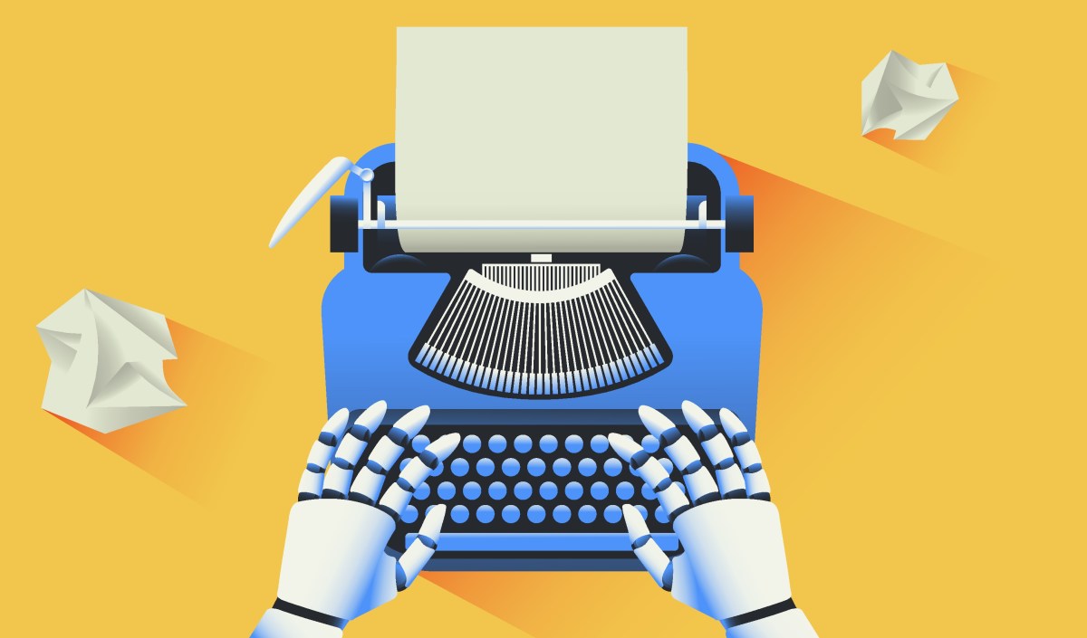robot hands at a manual typewriter