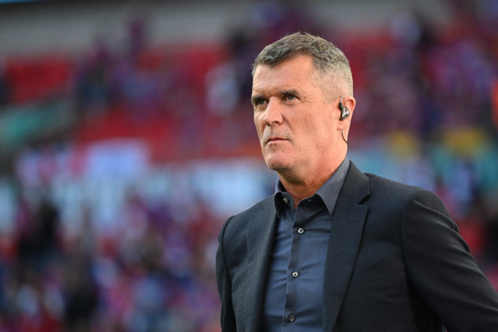 Roy Keane working as a pundit during the FA Cup final between Crystal Palace and Manchester City.
