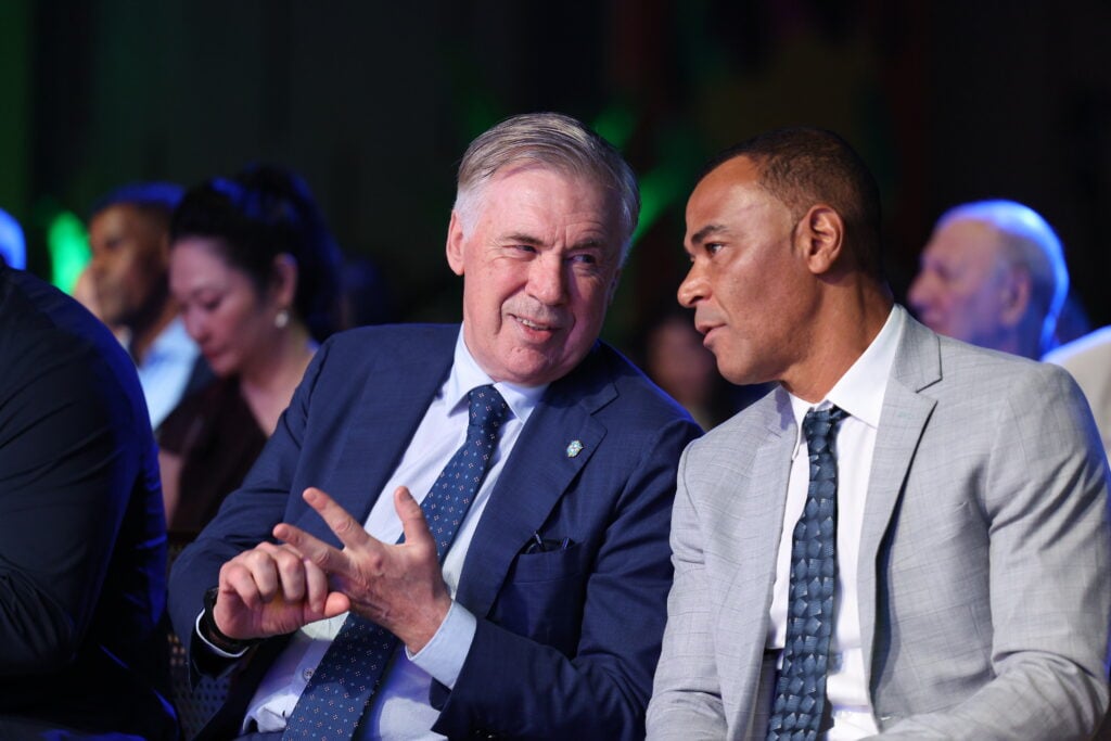 Brazil head coach Carlo Ancelotti and FIFA legend Cafu during the FIFA Women’s World Cup 2027 tournament launch in 2026 in Rio de Janeiro, Brazil.