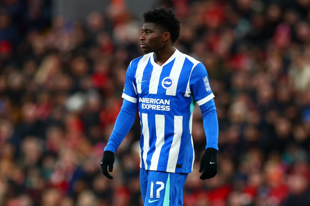 Carlos Baleba playing against Liverpool