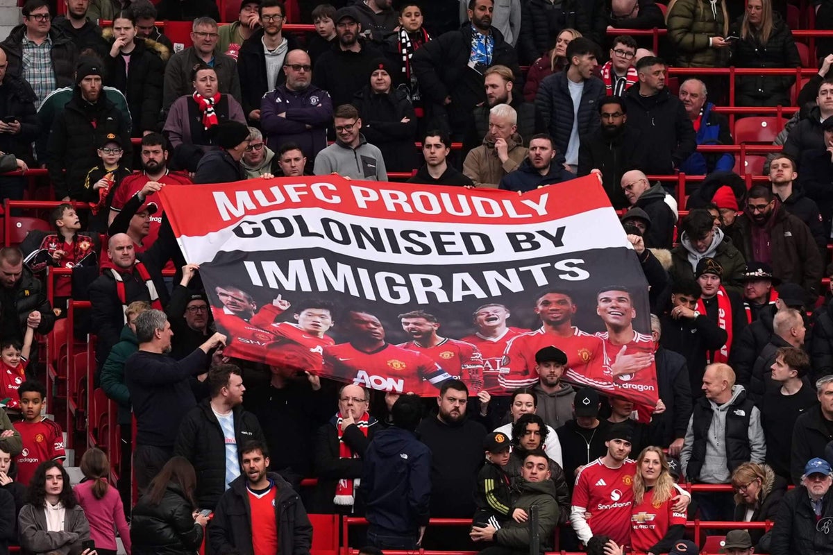 Manchester United fans unveil pro-immigration banner aimed at Sir Jim Ratcliffe