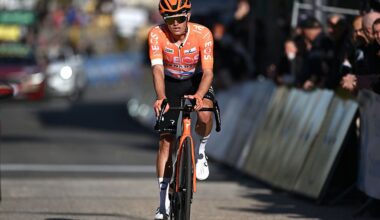 COLOMBIER-LE-VIEUX, FRANCE - MARCH 12: Oscar Onley of Great Britain and Team INEOS Grenadiers crosses the finish line during the 84th Paris-Nice 2026, Stage 5 a 206.3km stage from Cormoranche-sur-Saone to Colombier-le-Vieux 422m / #UCIWT / on March 12, 2026 in Colombier-le-Vieux, France. (Photo by Szymon Gruchalski/Getty Images)