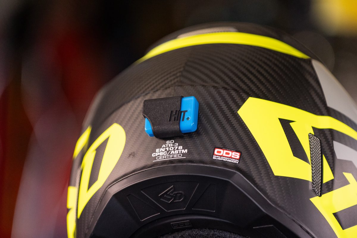 HIT sensor mounted on helmet rear