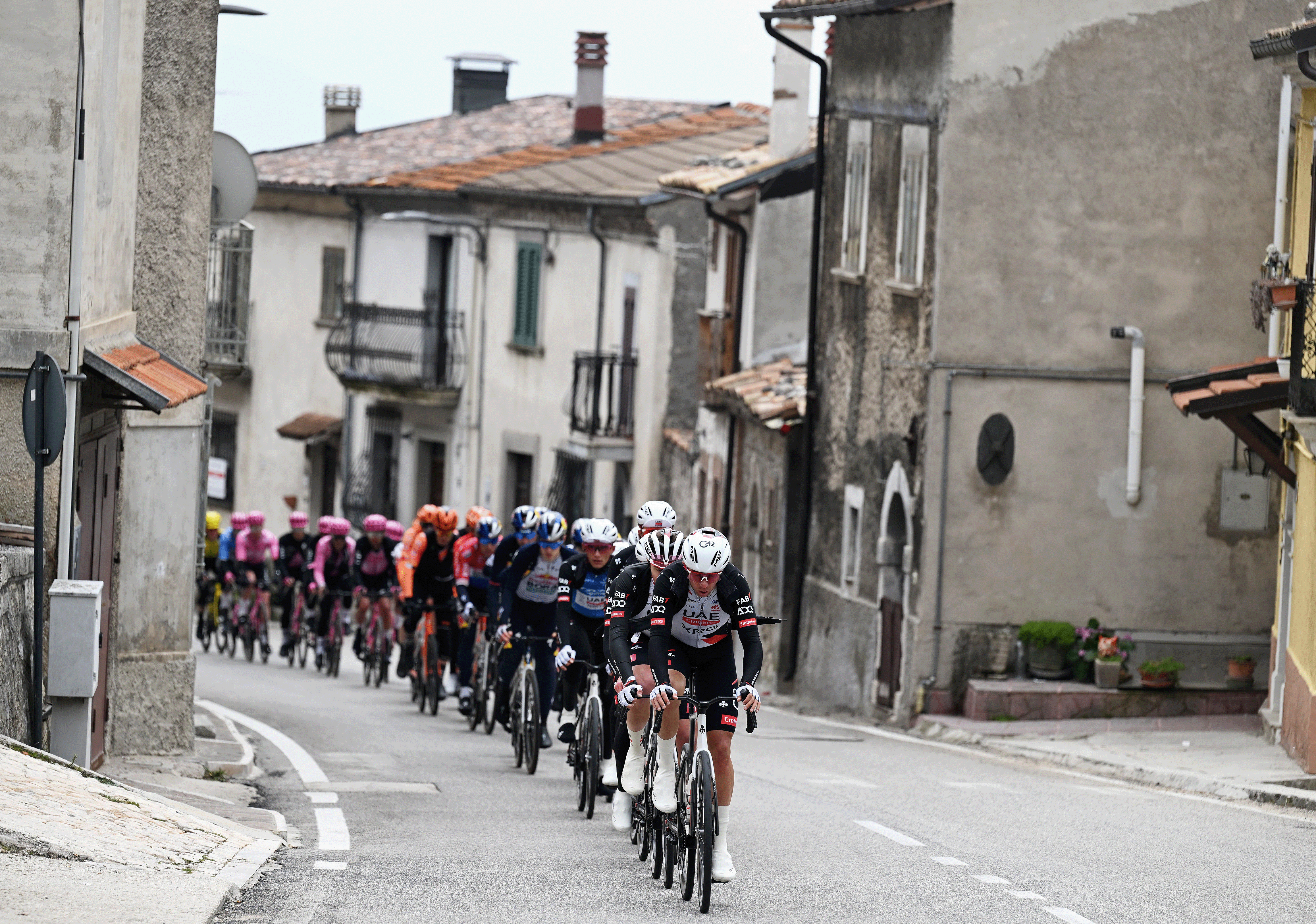 MARTINSICURO, ITALY - MARCH 12: Domen Novak of Slovenia and UAE Team Emirates - XRG leads the peloton during the 61st Tirreno-Adriatico 2026, Stage 4 a 213km stage from Tagliacozzo to Martinsicuro / #UCIWT / on March 12, 2026 in Martinsicuro, Italy. (Photo by Tim de Waele/Getty Images)