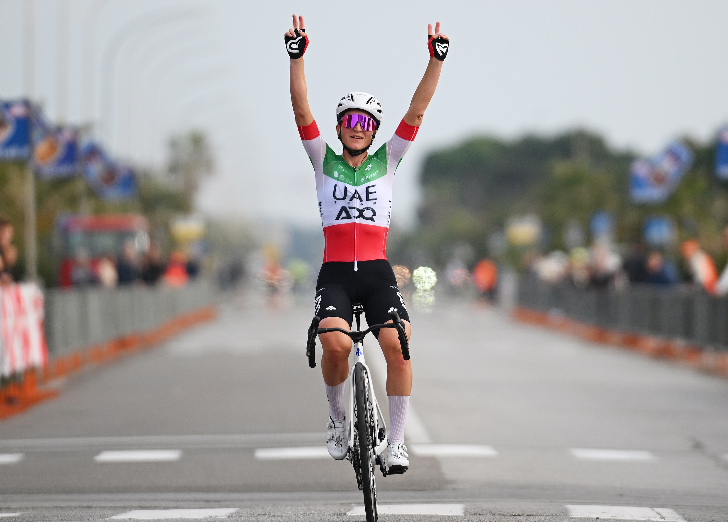 Italian champion celebrates at the finish line