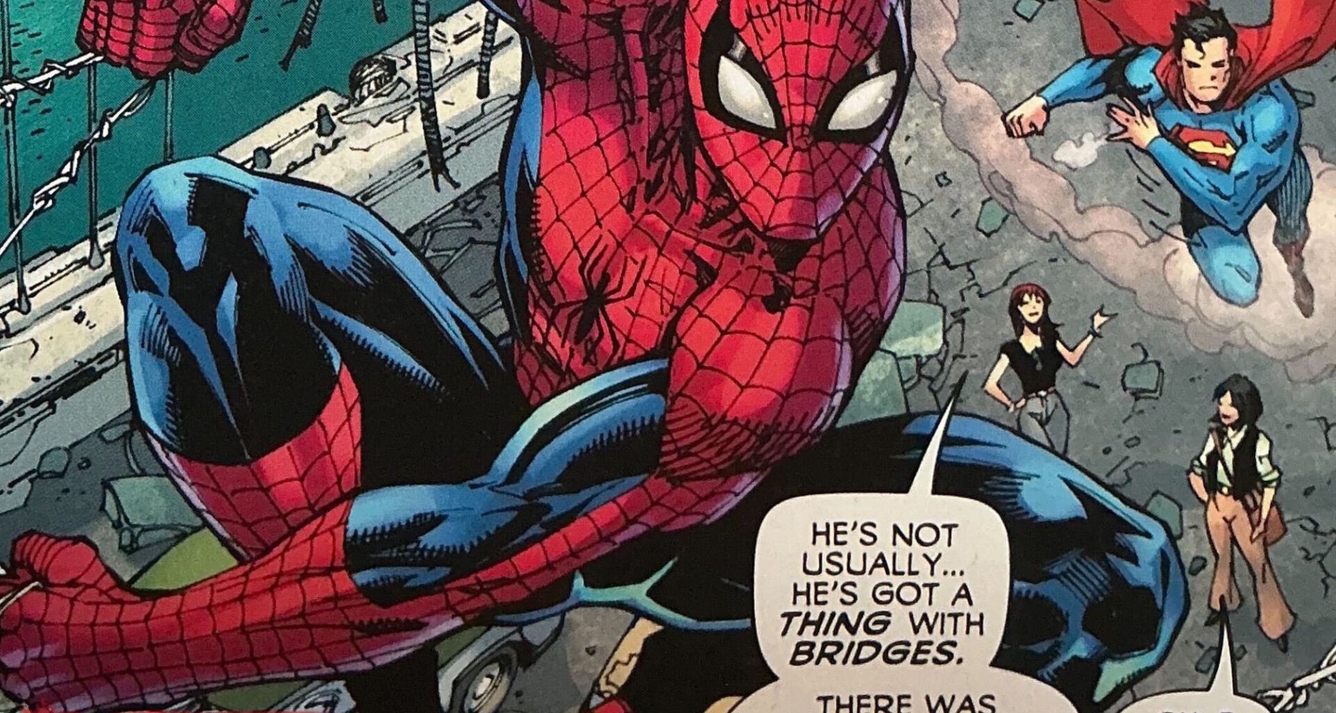 Bridges, Rubble, Lois, Mary Jane, Gwen & Lana in Superman/Spider-Man