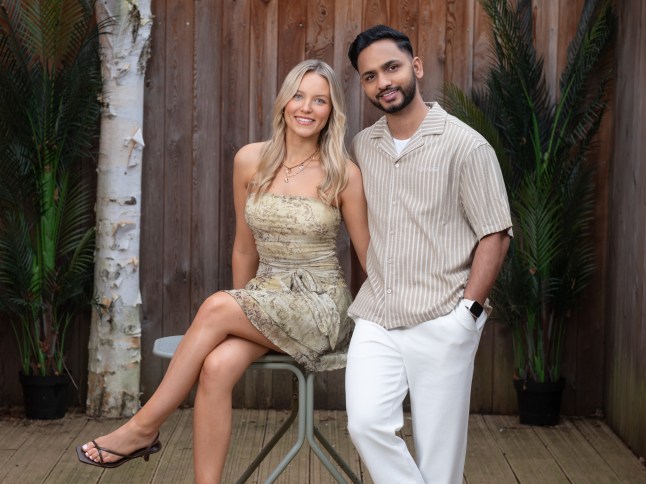 Imran and Leah pose together in a couple shot for Hollyoaks
