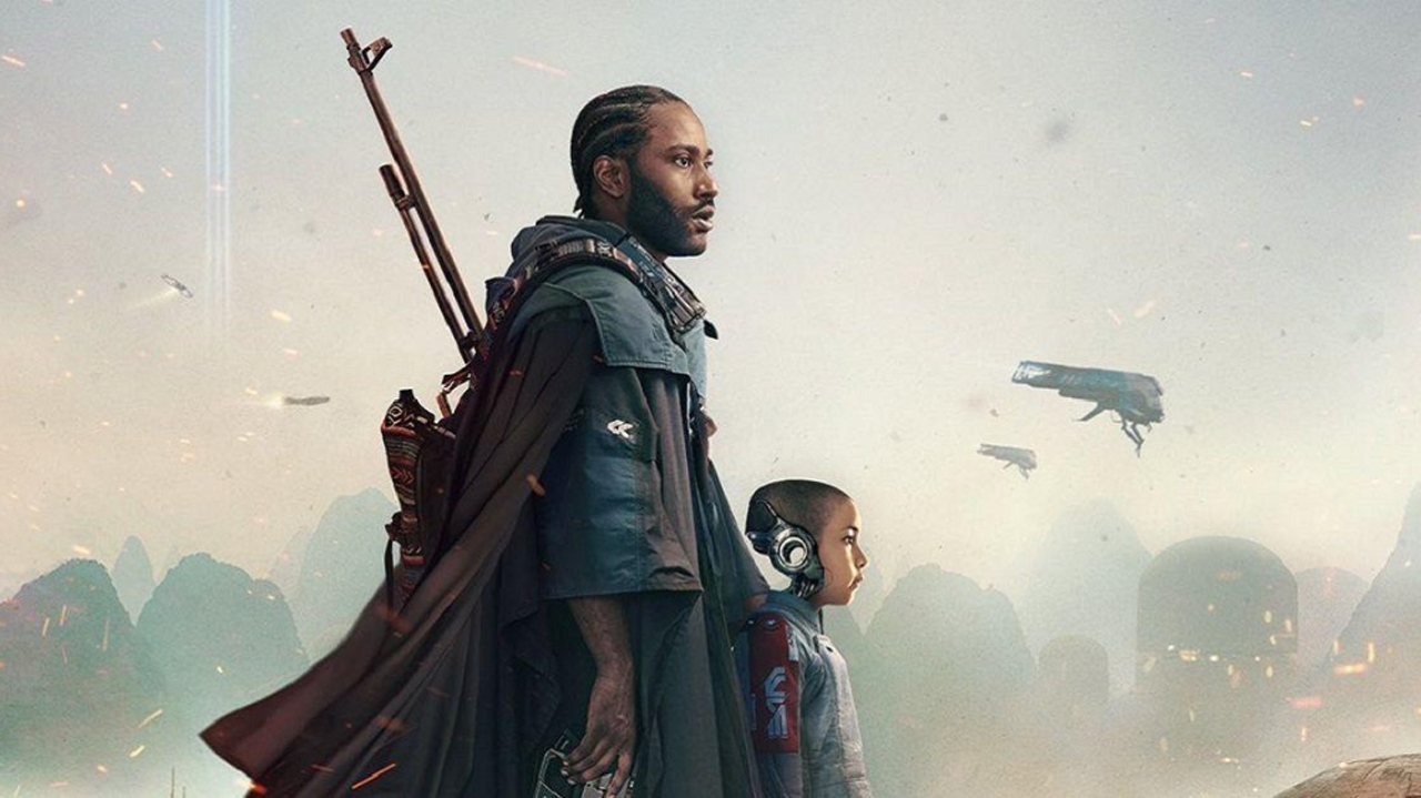 An official press image showing the two lead characters in Gareth Edwards' sci-fi movie The Creator