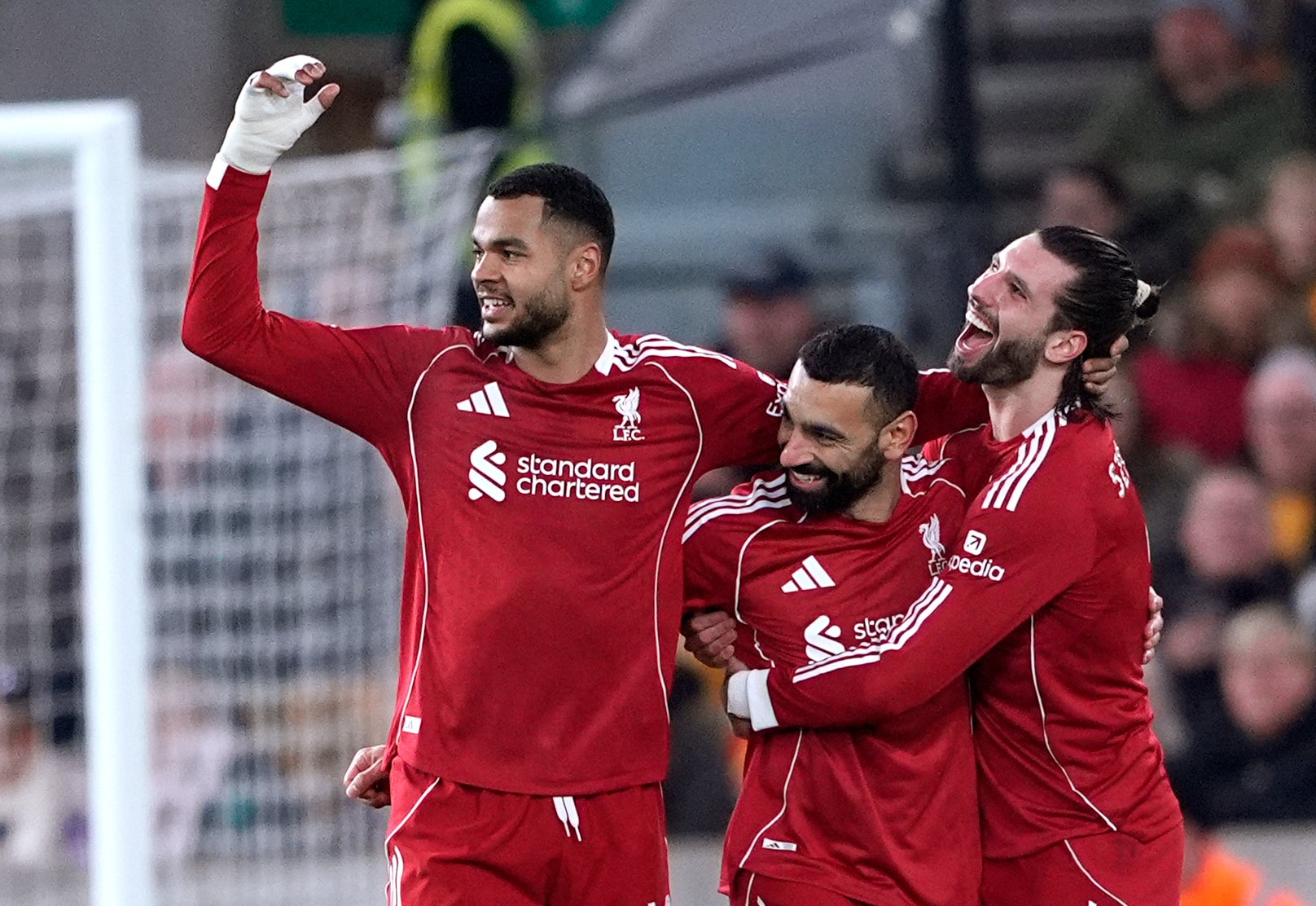 Liverpool’s Mohamed Salah celebrates scoring their side’s second goal against Wolves