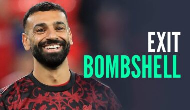 Liverpool star Mo Salah next to the words 'exit bombshell'