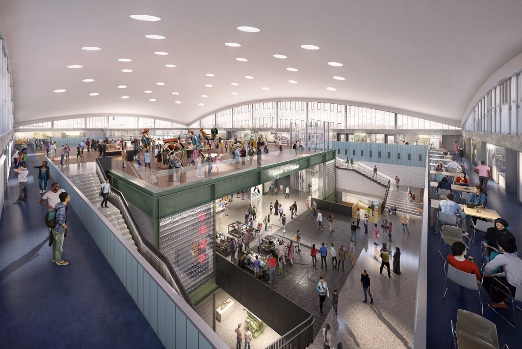 Deep Time is a major new basement gallery and collections store planned for beneath the 1963 Poultry Market which – along with the neighbouring 1883 General Market building – is being transformed into a new home for the museum by Stanton Williams and Asif Khan